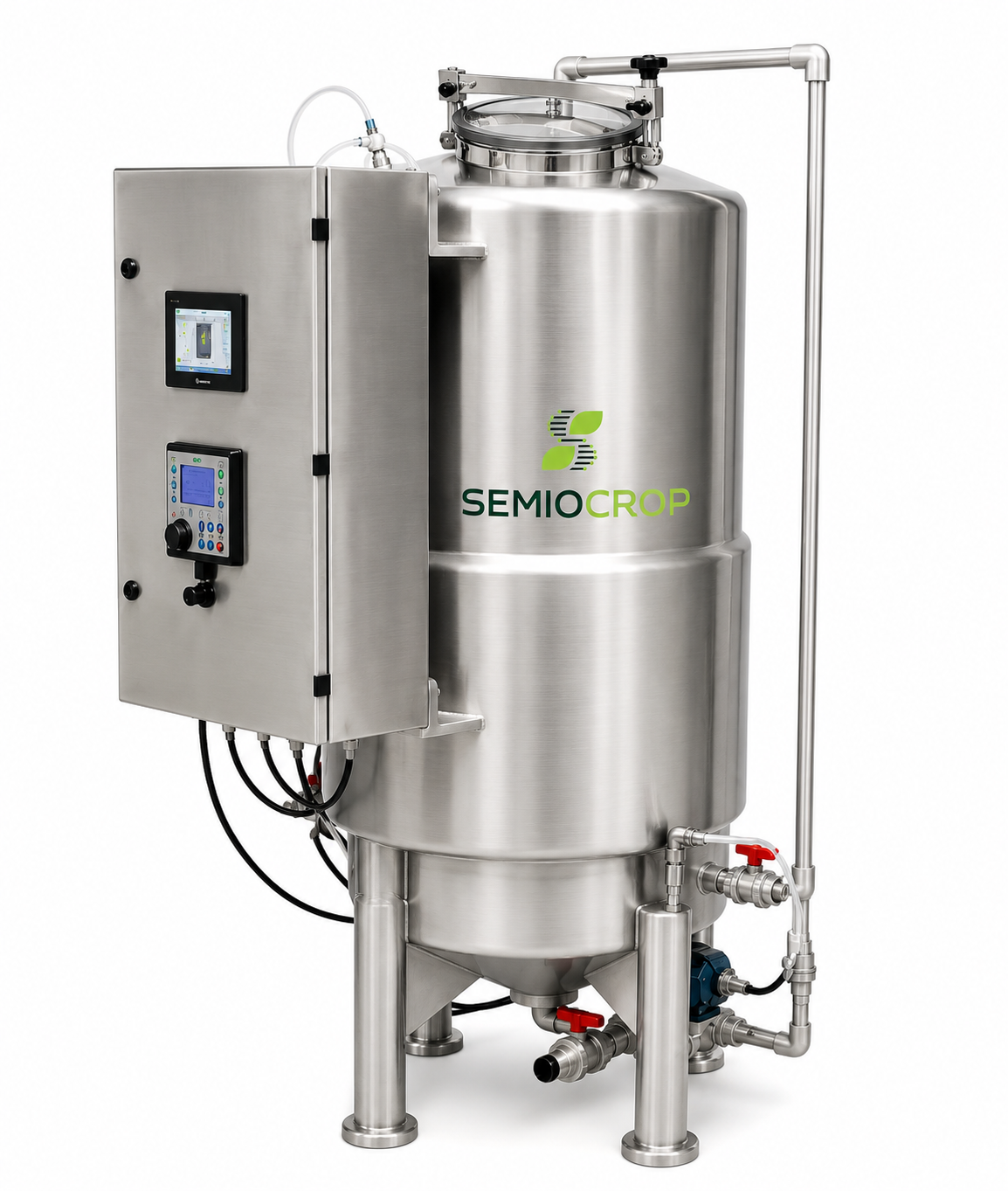 Biorreator de inox da Semiocrop, com equipamento e marca originais